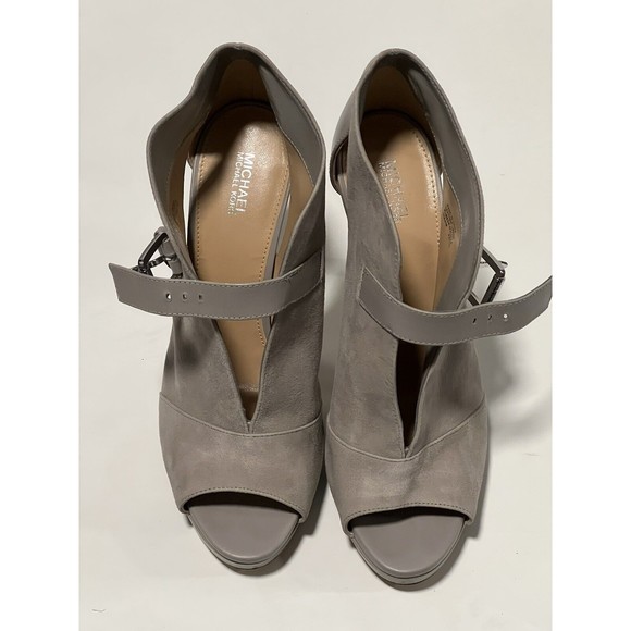 Michael Kors Open Toe Gray Leather Ankle Bootie High Heel Pumps Sz 10 M - Picture 10 of 12